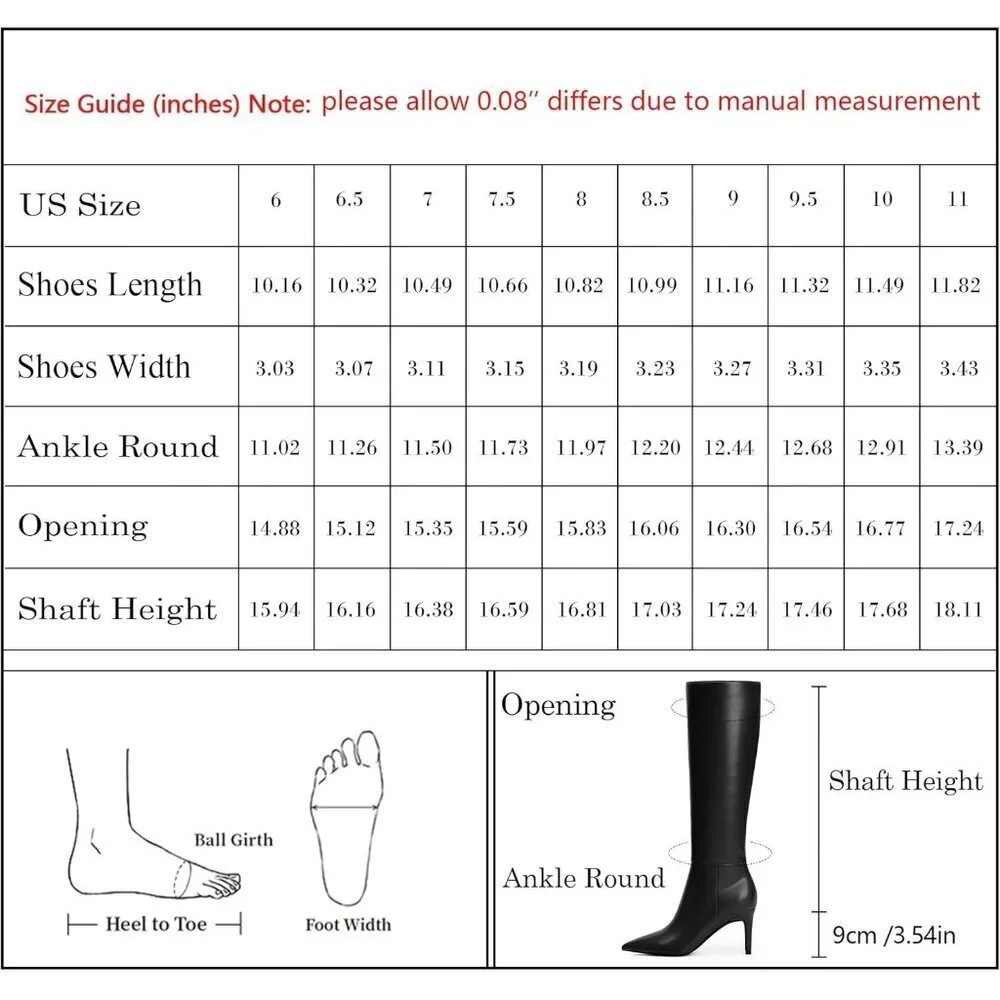 🆕Women Black Faux Leather Pointed Toe Tall  Stiletto Heel Zipper Dress Boots